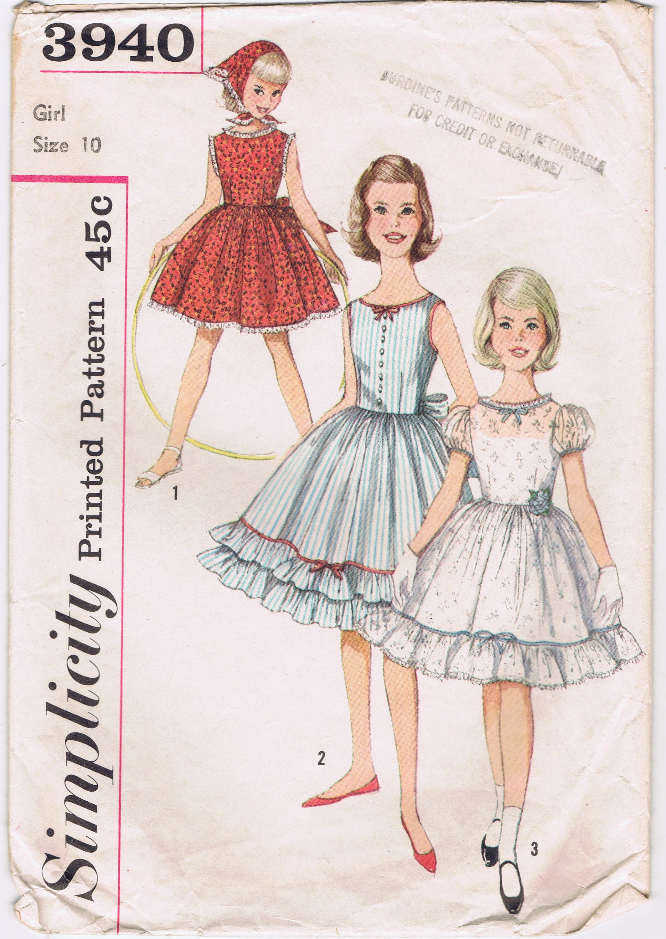 1950s Simplicity Pattern 3940 Girls Size 10 Prairie Dress W | Etsy