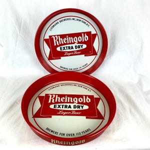 2 Vintage Rheingold Extra Dry Lager Beer Trays Tin 13 inch and 11 inch by CANCO Excellent Condition Barware Advertising Bar