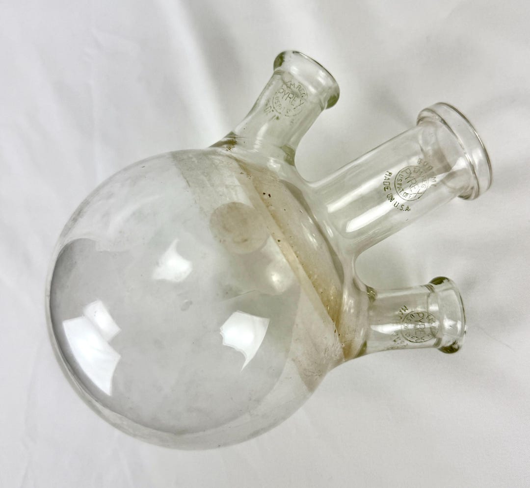 Pyrex Lab Flask Vintage 1950s Pyrex Lab Glass Round Bottom Flask 3 Necks Vase Mid ...