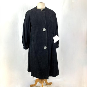 Vintage 1950s Aubrey Segal Swing Coat Black Corduroy Red Lining 2 Lg Mother of Pearl Buttons Pockets Excellent