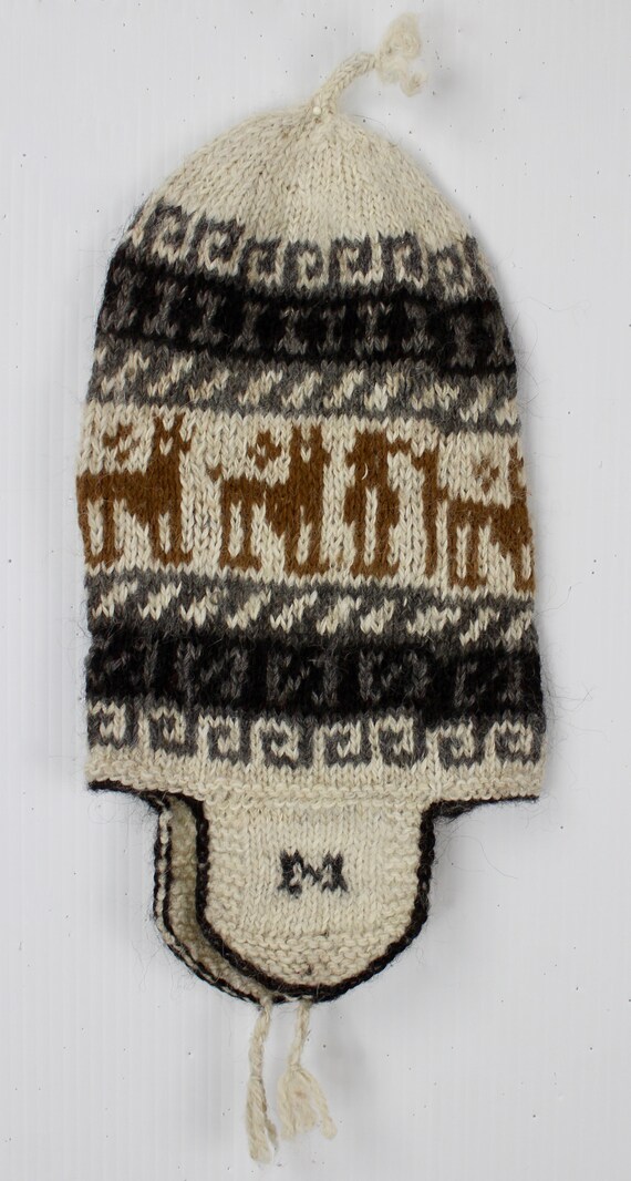 New Hand Knit Traditional Andes Cap From Peru Soft Alpaca Wool Brown Beige Gray One Size Inca Skiing Winter Hat - 