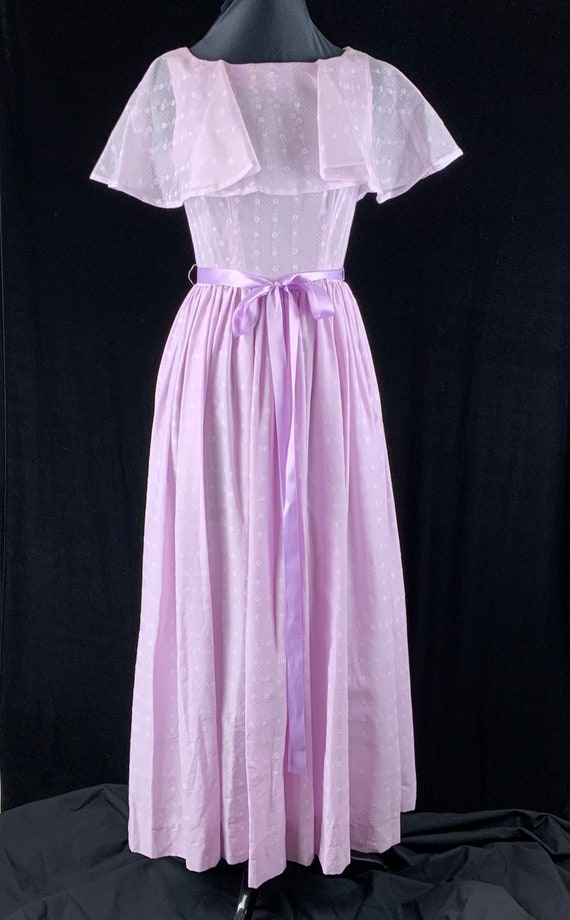 1970s Long Maxi Dress S Lavender Flocked Daisy Pol