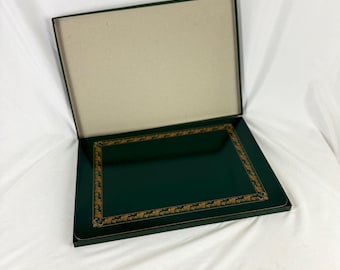 4 sets de table Jason Lg, boîte d'origine, vert forêt avec bordure dorée feuillue pour les fêtes de Noël