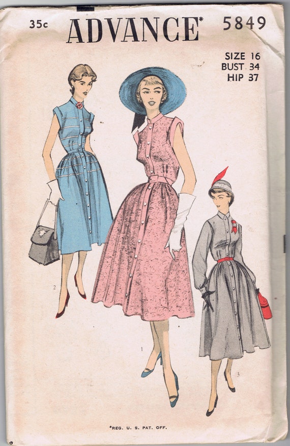 1951 Summer or Fall Dress Pattern Size 16 Advance 5849 Uncut Peter Pan or  Mandarin Collar 36" Bust - Etsy