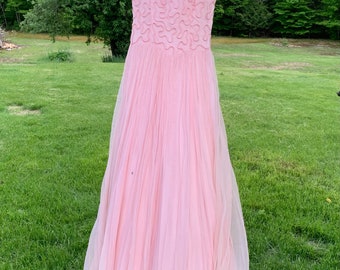 True Vintage 1940-50s Pink Evening Gown S Big Band Singer Halloween Costume Flawed