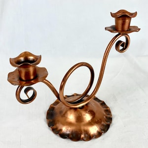 Vintage 1970s Gregorian Copper Spiral Double Candle Stick Holder Made In USA Excellent Condition