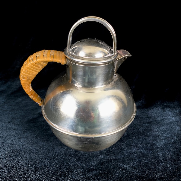 EG Webster and Sons Silver Plate Jersey Guernsey Jug Wicker Wrapped Handle Hot Water Coffee Tea Ships from Vermont