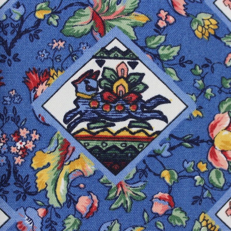 Interior Designer Tablecloth and Runner in Contrasting Red White and Blue Cotton Farmhouse Raj India Elephants Water Buffalo Floral