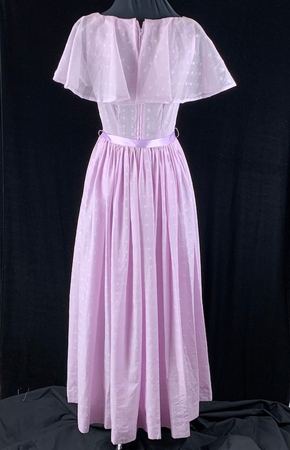 1970s Long Maxi Dress S Lavender Flocked Daisy Po… - image 9