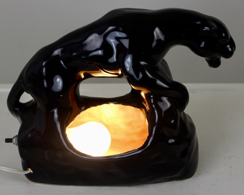 Vintage Black Panther TV Lamp 1950's Electronics Ceramic