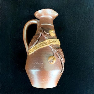 Vintage Calvados Small Pitcher 4.5 inch Brown Art Pottery 3D Apples and Leaves Excellent Condition French Barware