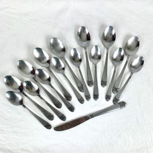 Rogers Stainless SRB155 Korea 15 Spoons 1 Knife Mid Century Modern Black Curves Satin Excellent Condition