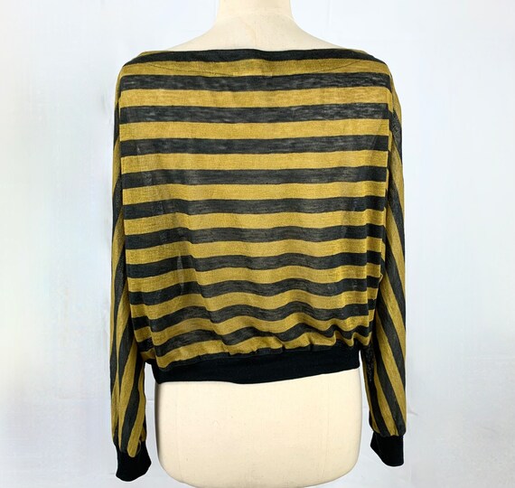 1980s French Style Beatnik Silk Knit Top M/L Gold… - image 8