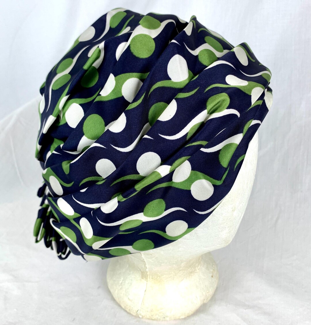 Vintage 60s Blue Green Turban Haute Mode Esdel Pruxesses Paris London Excellent Vintage 60s Blue Green Turban Haute Mode Esdel Pruxesses  main image 4