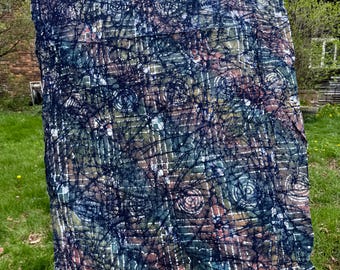 Tissu en coton batik fabriqué à la main, 1 mètre, matériau de courtepointe abstrait bohème bleu marine vert rouge