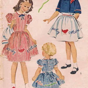 1952 McCalls Pattern 1725 Girls size 8 School Dress and Short Jacket The Early Bird Catches the Worm Transfer Mid Century Cut Complete