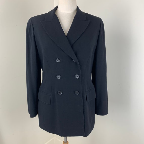 Blazer Vintage Emanuel Ungaro - Laine Noire - Double Boutonnage Manches 3/4 - Taille 2 - Occasion Très Bon état