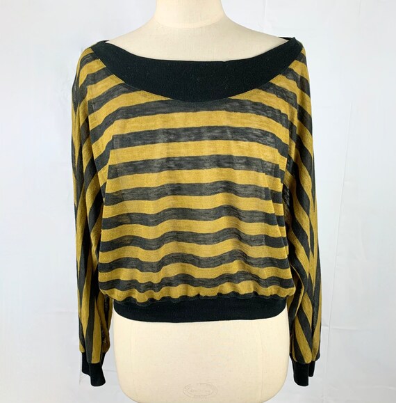 1980s French Style Beatnik Silk Knit Top M/L Gold… - image 3