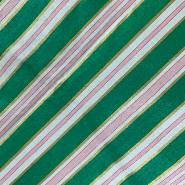 Vintage Schumacher Chintz Fabric 4+2 yds 2 pc Regal Stripe Green Pink Gold Stripes Drapes Upholstery Gramercy Collection Excellent NEW