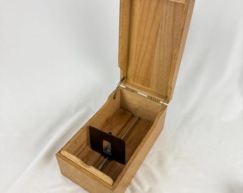 Boîte de rangement vintage en chêne doré pour fiches de classement, porte-recettes, format 3x5, avec système d'extension.