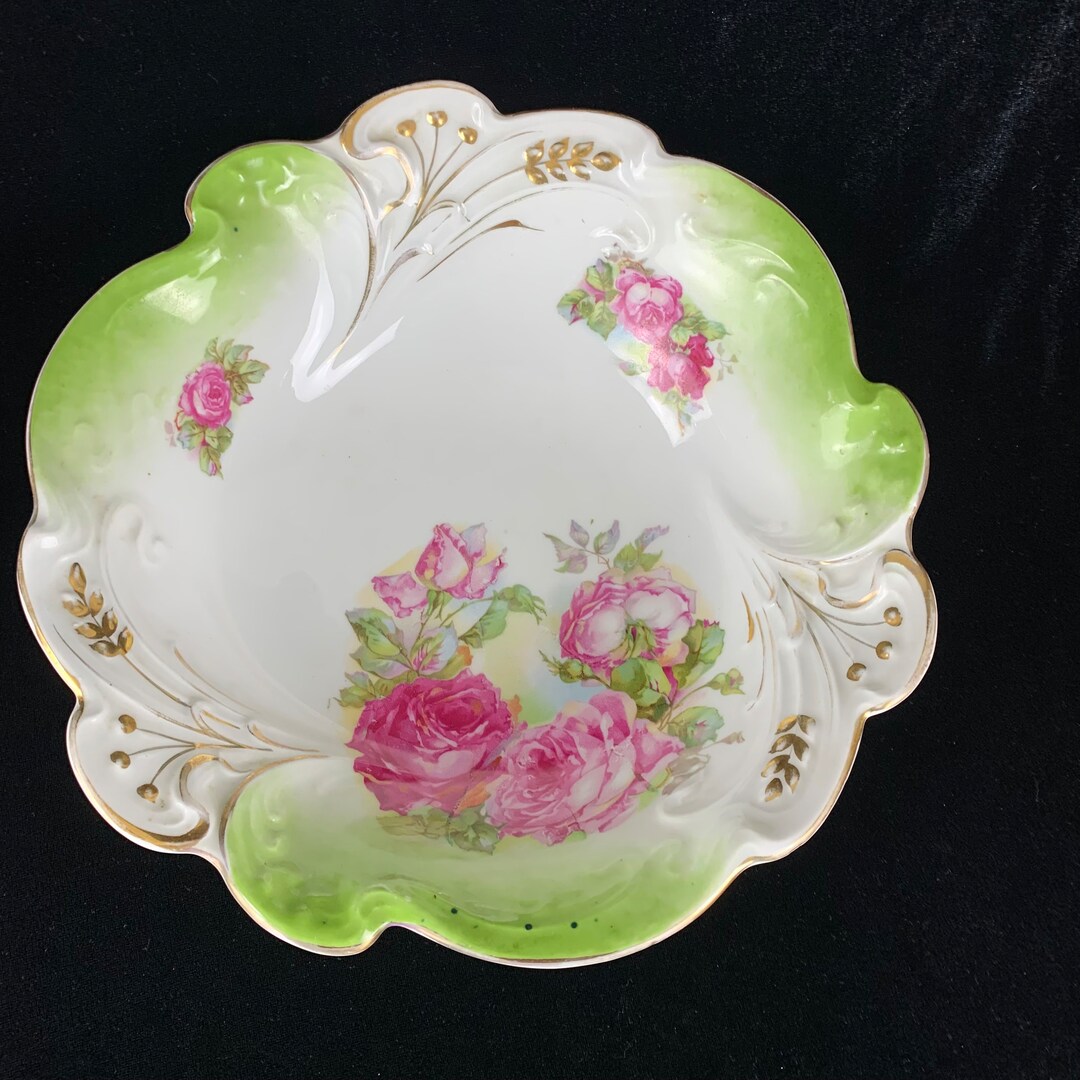Antique Pink Cabbage Roses Decorative Bowl Victorian Porcelain ...