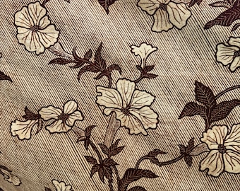 Tissu floral imprimé cire hollandais vintage garanti, 5 5/6 yds gloires du matin en coton bohème marron et beige