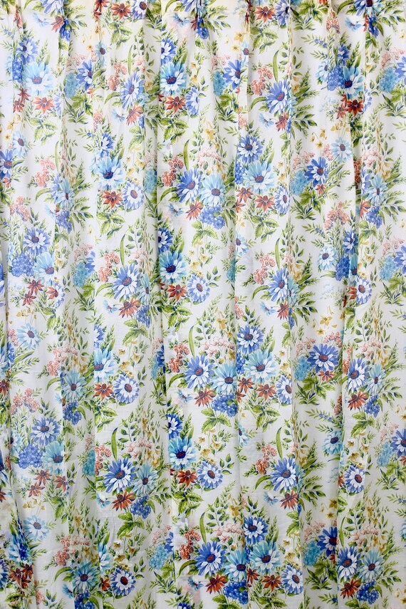 Mid Century Blue Green Sheer Curtains With Daisies Flower Etsy