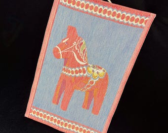 Torchon de cuisine Ekelund Sweden Dala Horse rouge et bleu 100 % coton biologique