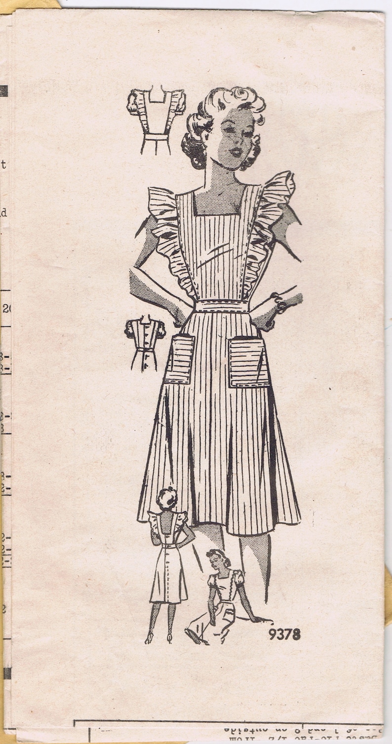 Uncut 1940/'s Marian Martin Pattern 9378 Ruffled Sundress size 20 House Dress Low Button Up Back Patch Pockets