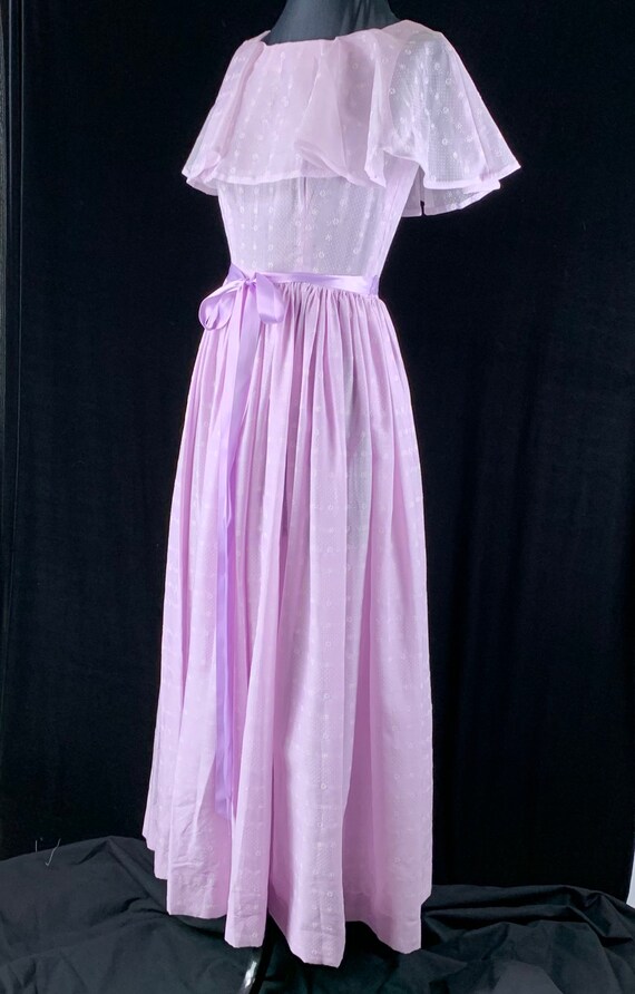 1970s Long Maxi Dress S Lavender Flocked Daisy Po… - image 4