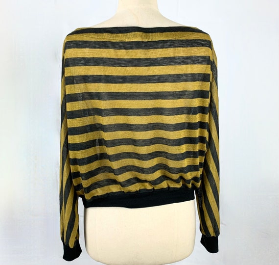 1980s French Style Beatnik Silk Knit Top M/L Gold… - image 2