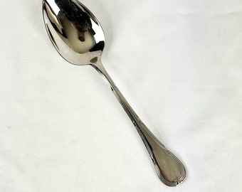 Excellente cuillère à soupe ovale vintage Grand Ribbon de 1980 en acier inoxydable, fabriquée par WMF en Allemagne.