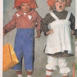 Uncut 1978 Raggedy Ann and Raggedy Andy  size 2-4 Childrens Halloween Costume Sewing Pattern McCalls 7232 Factory Folded Free Shipping