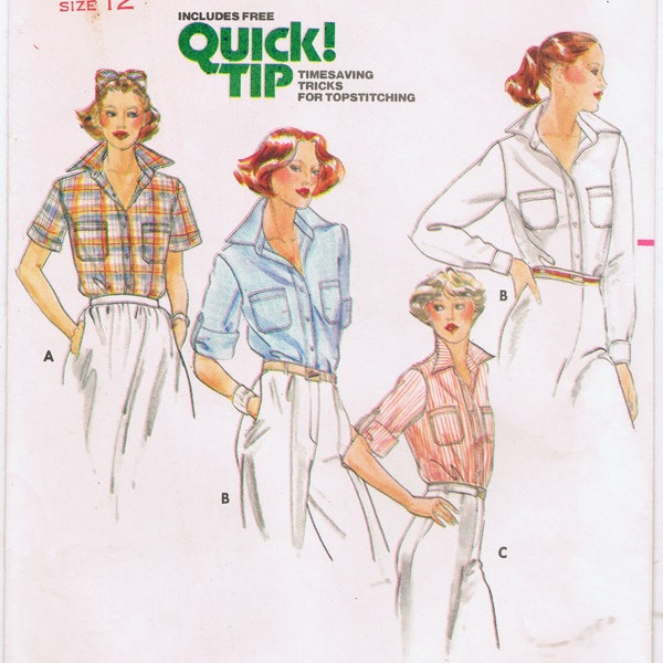 Uncut 1979 Uncut Butterick Pattern 5859 Shirt with 3 Sleeves Pockets New Factory Folded Mid Century