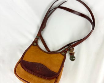 Sac bandoulière Timberland Saddle Bag vintage des années 1990, en daim marron Weather Gear.