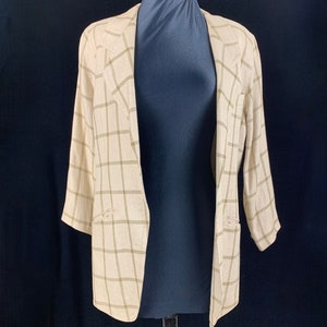 1980 ESCADA Blazer size 38 Long Flax Linen Jacket Plaid Fitted Lined Made in West Germany Excellent Condition Career
