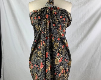 Vintage Handmade Batik Sarong 44 in Long 64in Wide Tube Swimsuit Coverup Cotton Floral Excellent Condition Black Red Gold