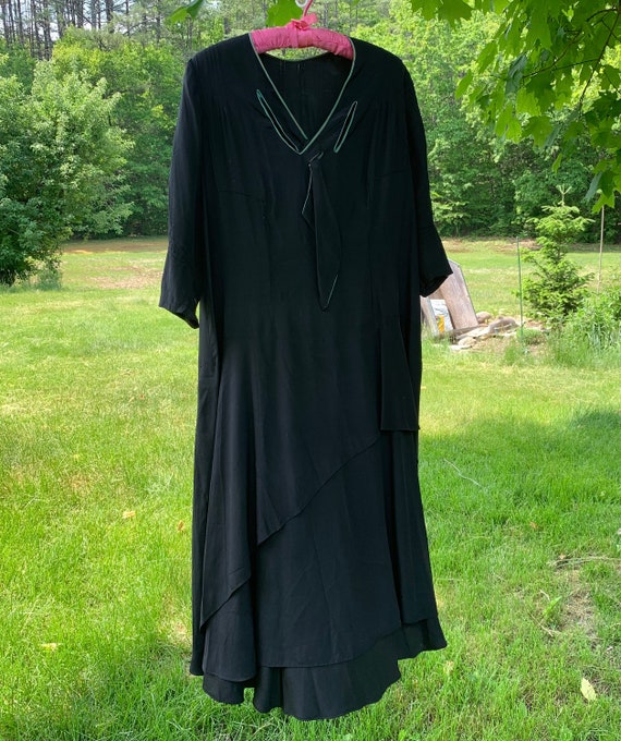 Antique 1920-30s Womens Flapper Dress XL Black Si… - image 10