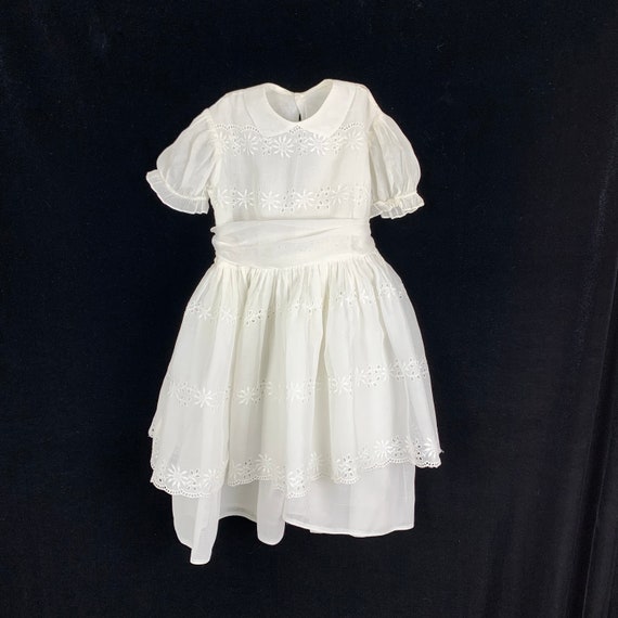 Vintage Girls White Dress size 5-6 Organza Eyelet… - image 10