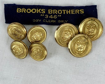 7 Vintage Brooks Brothers 346 Blazer Buttons Three 3/4inch and Four 5/8inch and Vintage Black Brooks Brothers 346 Label