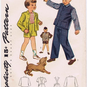 May include: A vintage Simplicity sewing pattern for boys' clothing. The pattern is for a jacket, pants, and a vest. The pattern number is 1528 and the size is 6. The pattern includes illustrations of three boys wearing the clothing.