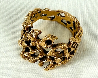 Bague de mariage brutaliste 18 carats de 1974, bague 8,5 d'Armel Jewelers, cercle de St Armands, Sarasota, Floride, le plus moderne du milieu du siècle, moderne des années 1970