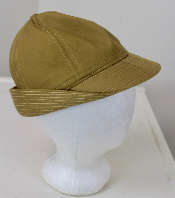 1940s - 1950s Rain Hat Women or Child All Weather Size 6 3/4 with Ear Flaps Flannel Lining No Plastic Mustard Khaki Winter Cap