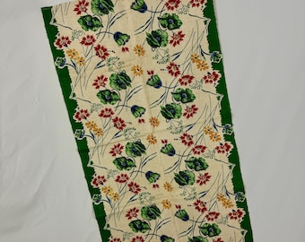 Torchon vintage en lin rouge bleu vert floral Excellent état