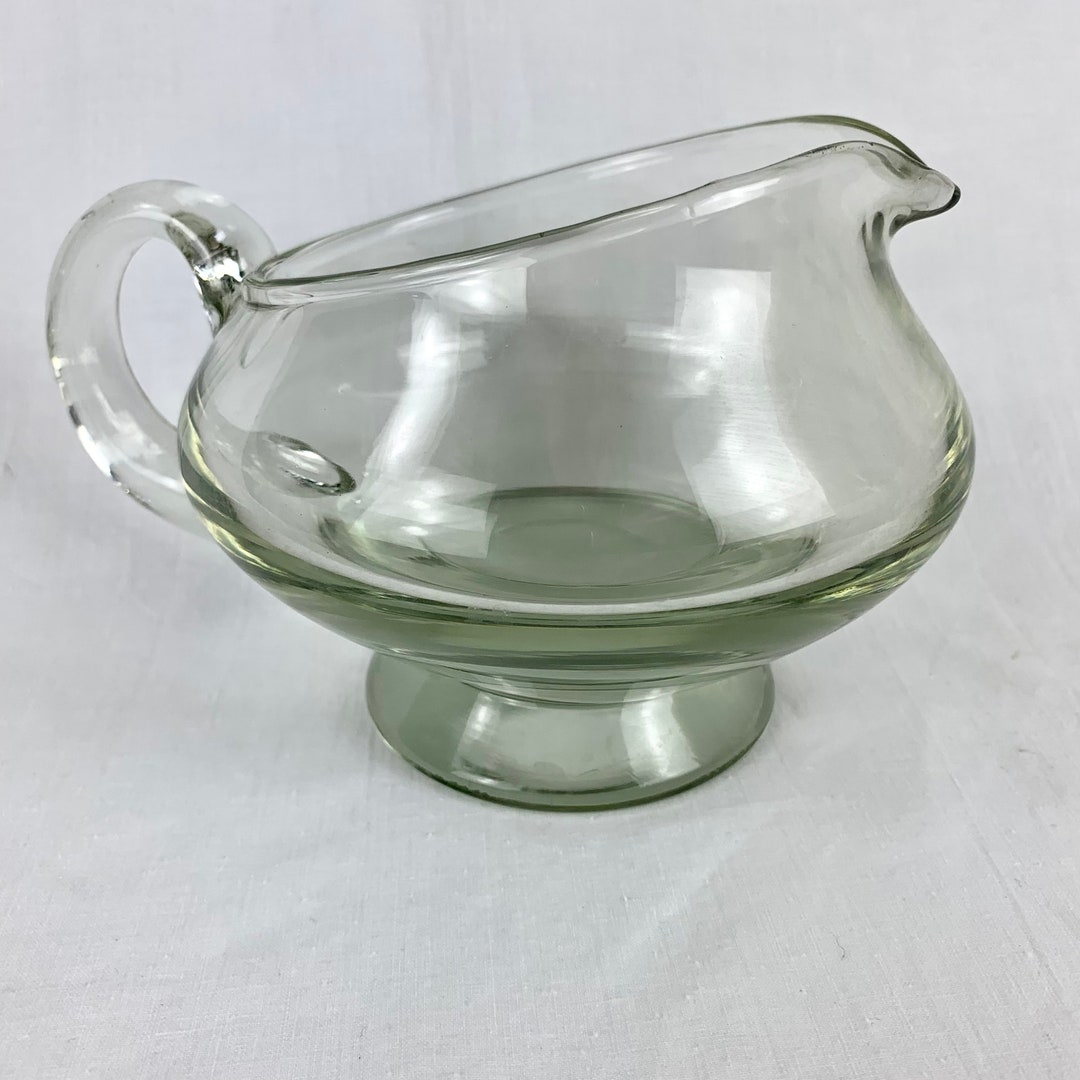 Vintage Hand Blown Clear Glass Gravy Boat Large Heavy Handle Etsy