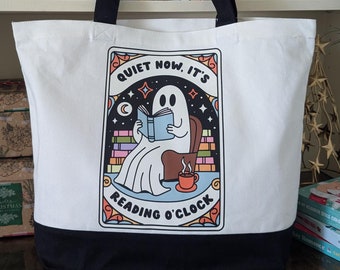 Reading O'Clock Ghost Tote Bag: Bookish Cotton Canvas Shopper