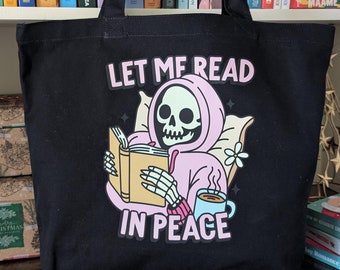 Let Me Read In Peace Tote Bag: Large Cotton Canvas Book Bag