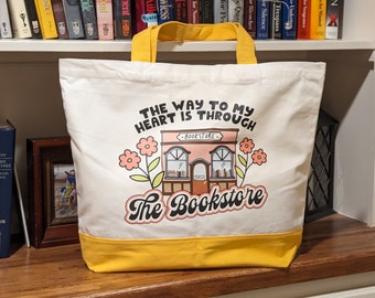 The Bookstore Book Bag | Bookish Merch Must Have Gifts | Large Cotton Canvas Tote Bag | Reusable Shopping Bag