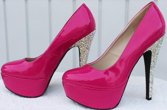 Hot pink AB Crystal platform heels size 