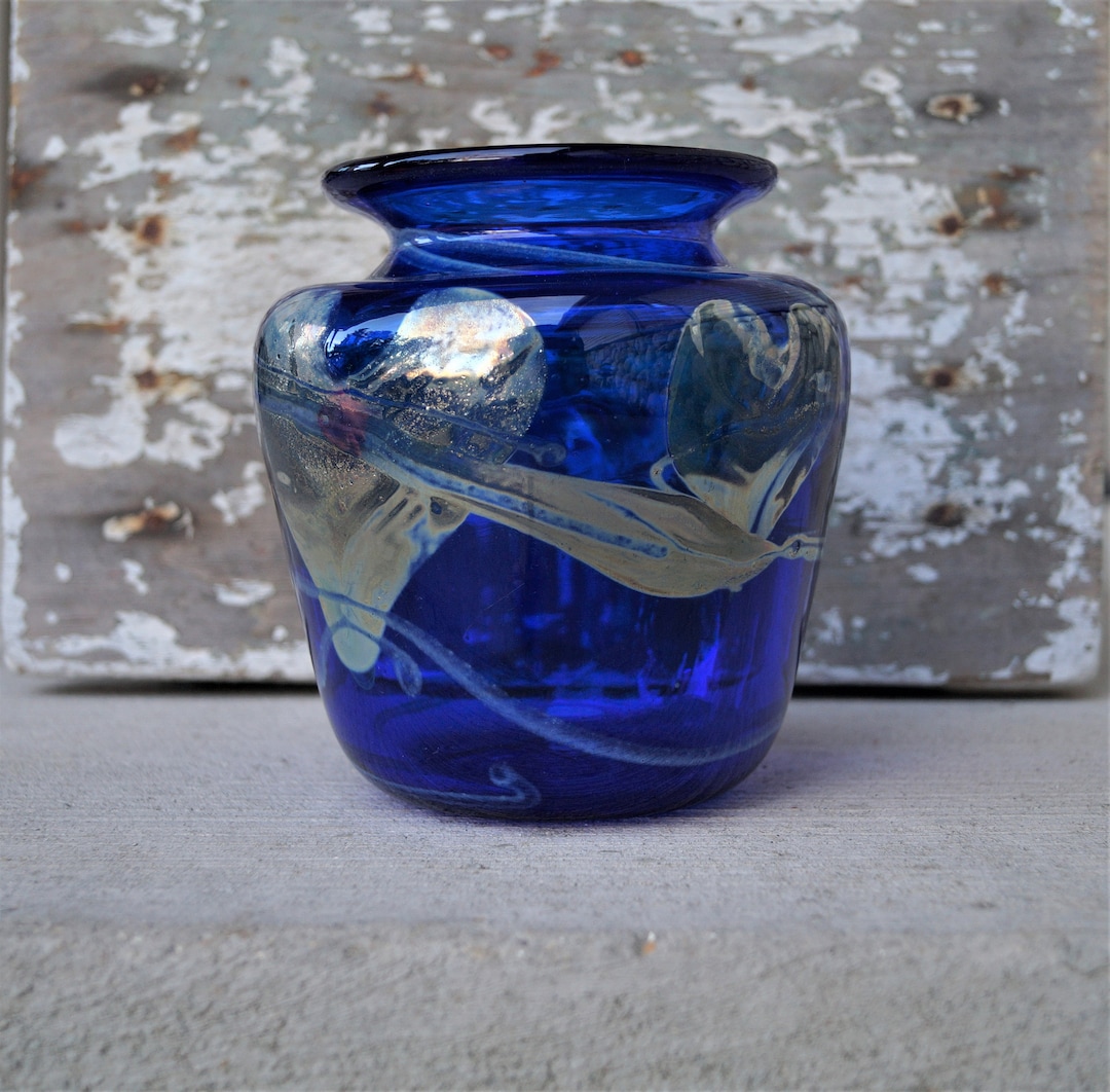 Antique Glass Vase セット 1930s Art Deco Topaz Cubist Style Glass Vase, Signed by